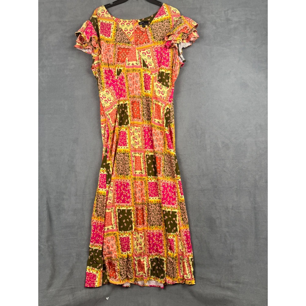 Nobodys Child Patchwork Floral Midi Dress Pink Orange Yellow USA 14 D251480ML/18